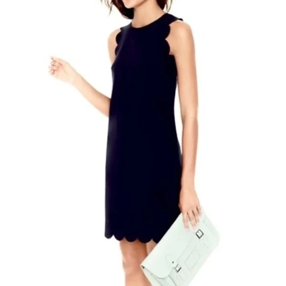 J Crew Scalloped shift sleeveless Casual a line dress sz 0 LBD